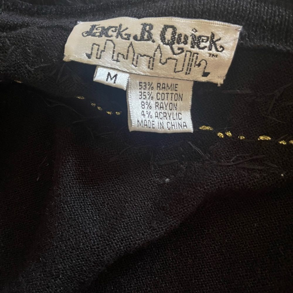 Jack B Quick vintage embellished button down black cardigan w/ faux fur collar - Picture 9 of 12